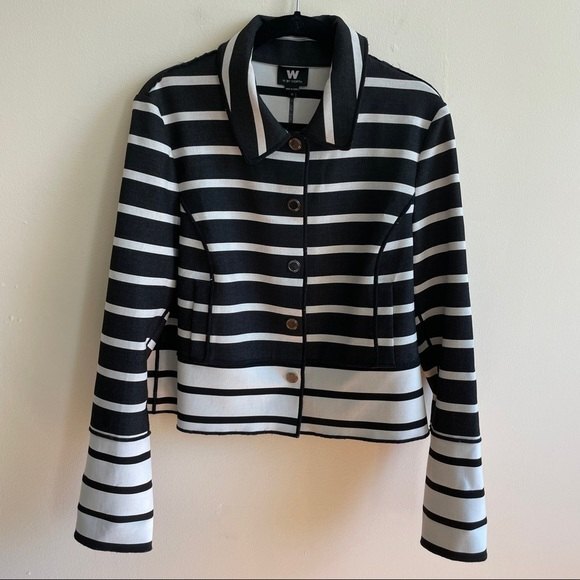 W by Worth Striped Collared Button Down Jacket Size 12 - Picture 2 of 9